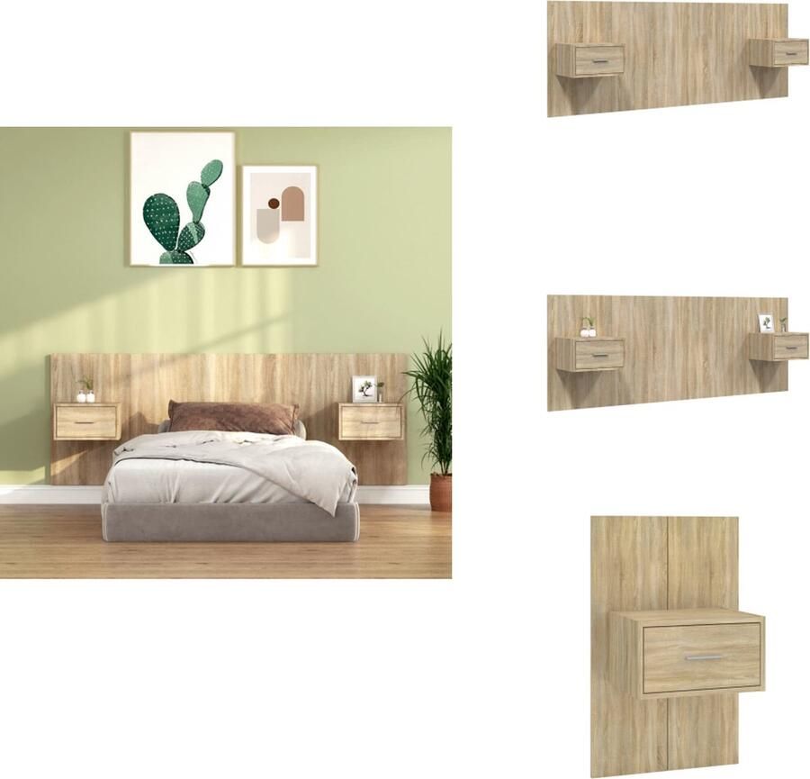 VidaXL Hoofdbord Met Kastje Hoofdborden Met Kastjes Hoofdeinde Wandnachtkastje Hoofdbord met kastjes bewerkt hout sonoma eikenkleurig