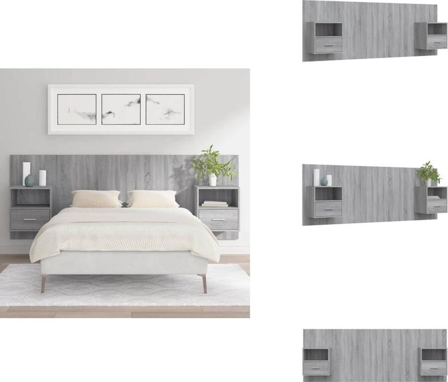 VidaXL Klassiek Hoofdbord Grijs Sonoma Eiken Wandmontage Opbergruimte Stevig Hout 48.5 x 32.5 x 80 cm Montage vereist 2 Nachtkastjes Bedonderdeel - Foto 5