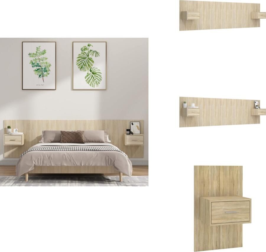VidaXL Hoofdbord Met Kastje Hoofdborden Met Kastjes Hoofdeinde Wandnachtkastje Hoofdbord met kastjes bewerkt hout sonoma eikenkleurig