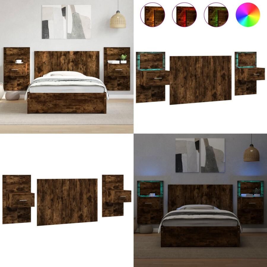 VidaXL Hoofdbord met kastjes 120 cm bewerkt hout gerookt eikenkleurig Hoofdbord Met Kastje Hoofdborden Met Kastjes Bed Hoofdbord Bedhoofdbord
