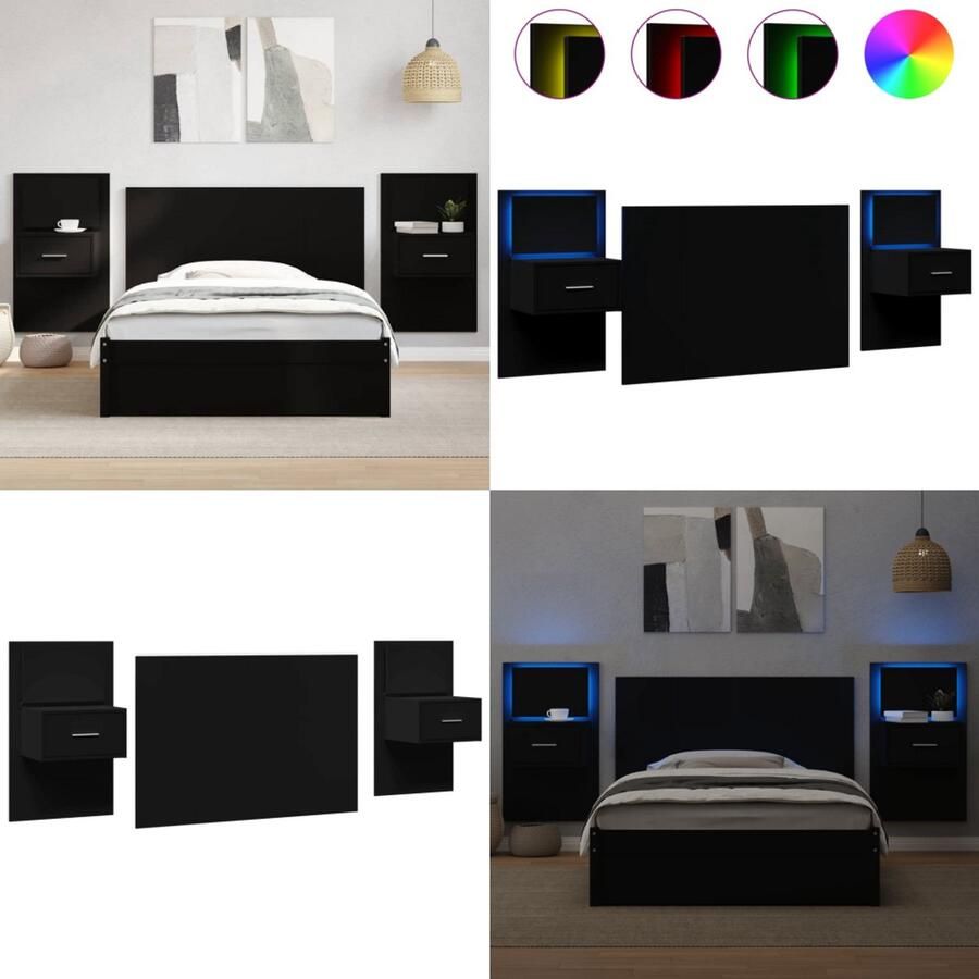VidaXL Hoofdbord met kastjes 120 cm bewerkt hout zwart Hoofdbord Met Kastje Hoofdborden Met Kastjes Bed Hoofdbord Bedhoofdbord