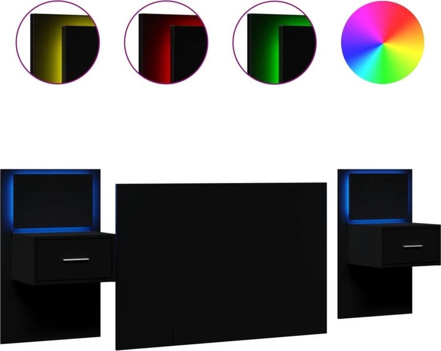 VidaXL Hoofdbord met kastjes 120 cm bewerkt hout zwart