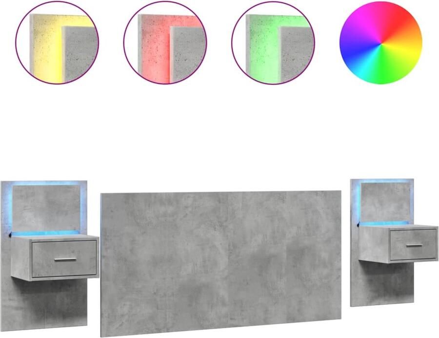 VidaXL Hoofdbord met kastjes 160 cm bewerkt hout betongrijs