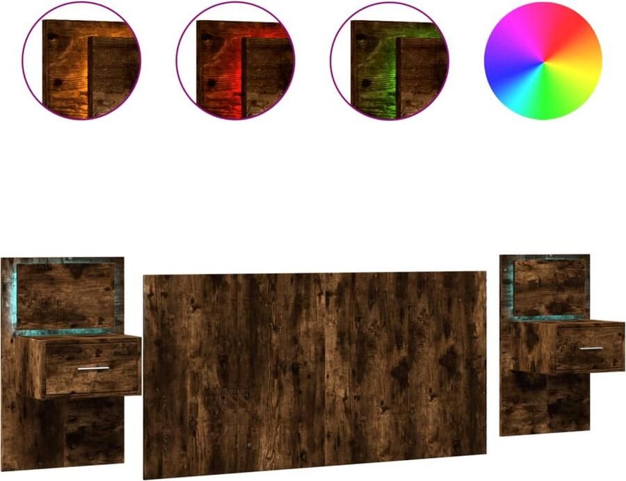 VidaXL Hoofdbord met kastjes 160 cm bewerkt hout gerookt eikenkleurig