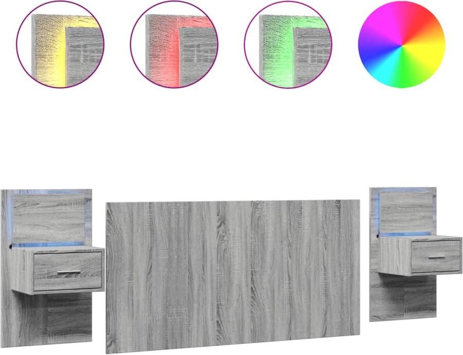VidaXL Hoofdbord met kastjes 160 cm bewerkt hout grijs sonoma eiken