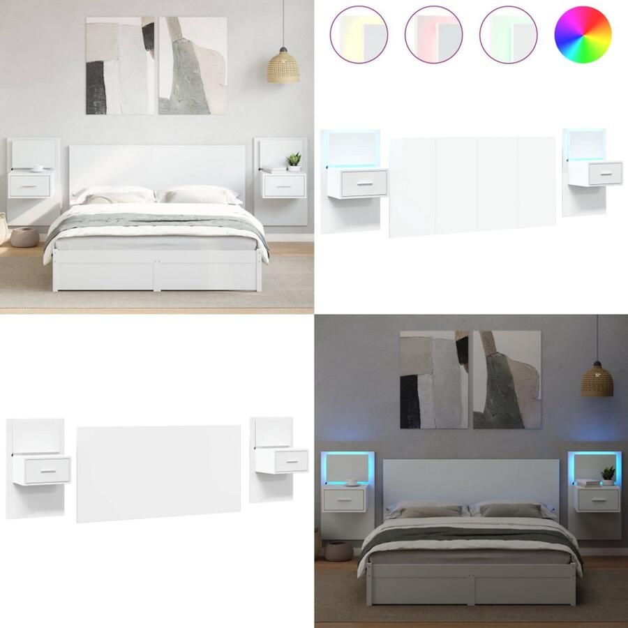 VidaXL Hoofdbord met kastjes 160 cm bewerkt hout wit Hoofdbord Met Kastje Hoofdborden Met Kastjes Bed Hoofdbord Bedhoofdbord