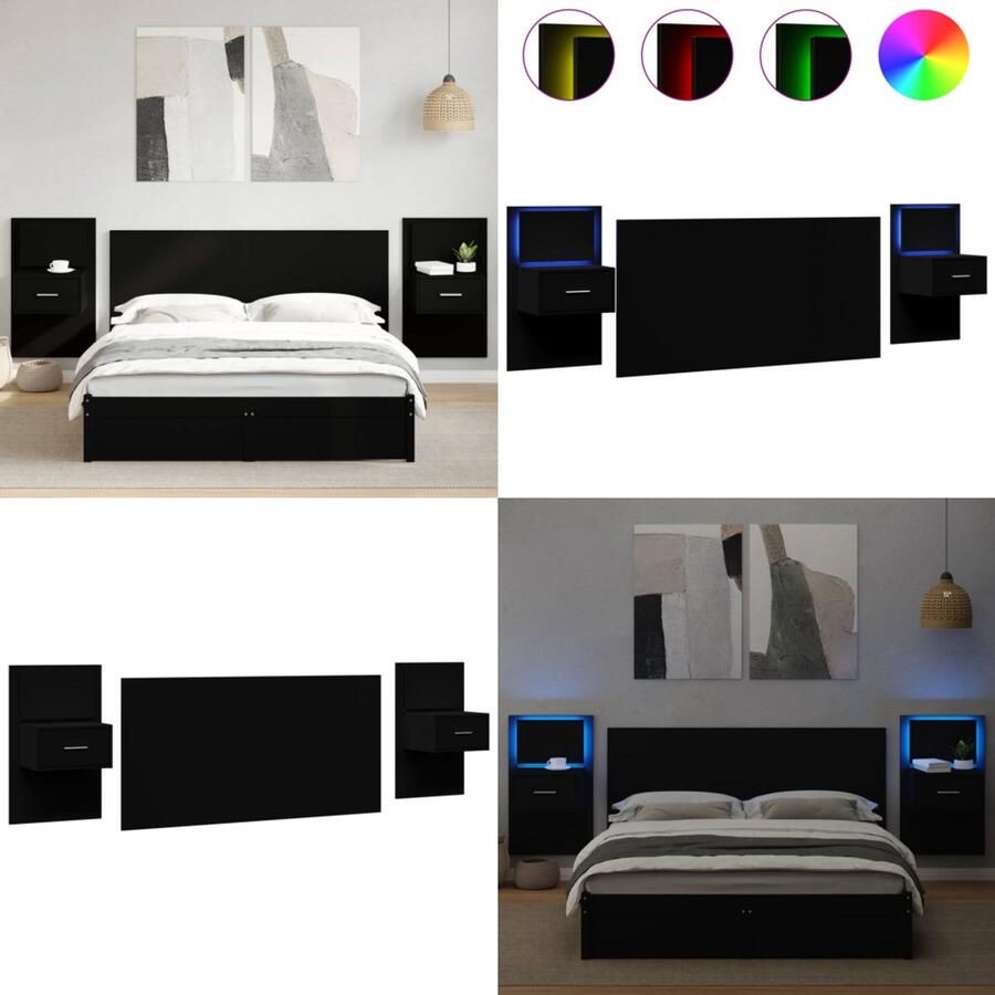 VidaXL Hoofdbord met kastjes 160 cm bewerkt hout zwart Hoofdbord Met Kastje Hoofdborden Met Kastjes Bed Hoofdbord Bedhoofdbord