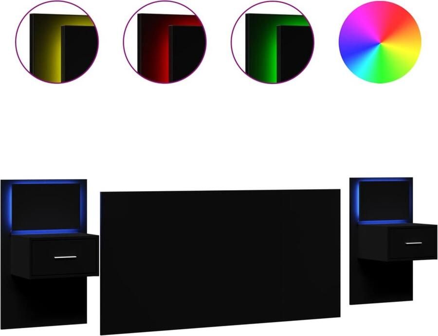 VidaXL Hoofdbord met kastjes 160 cm bewerkt hout zwart