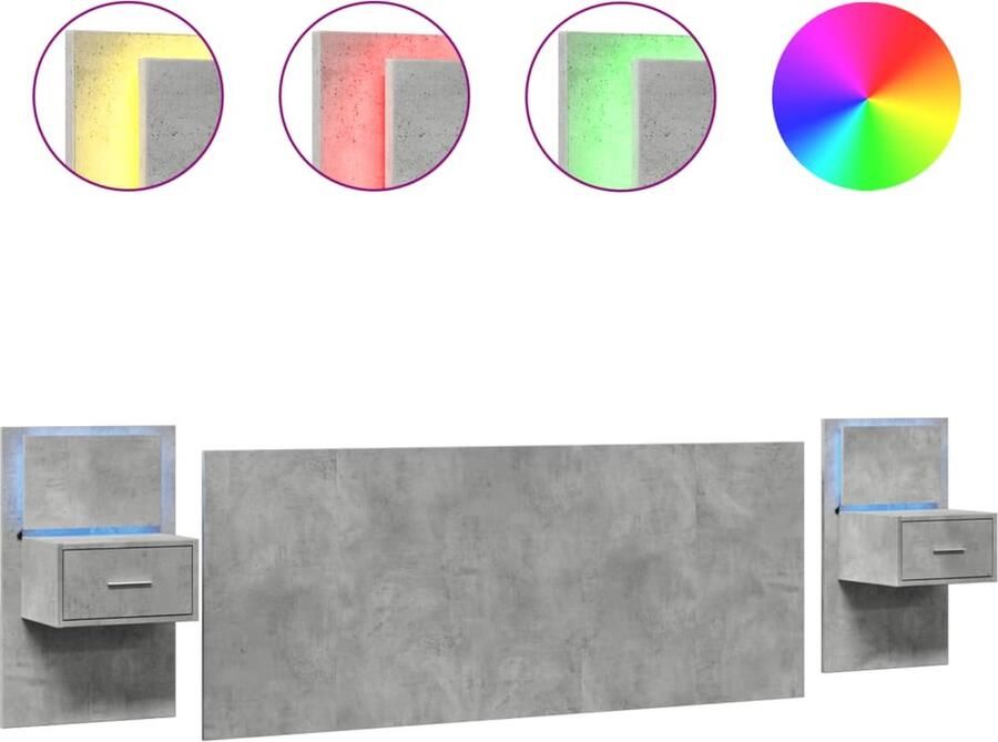 VidaXL Hoofdbord met kastjes 200 cm bewerkt hout betongrijs