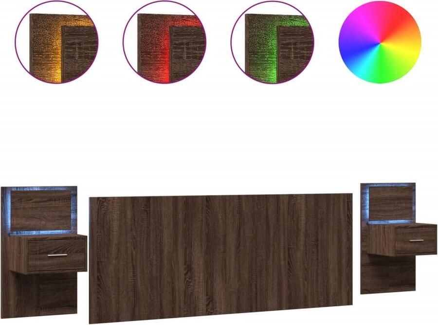 VidaXL Hoofdbord met kastjes 200 cm bewerkt hout bruin eikenkleurig