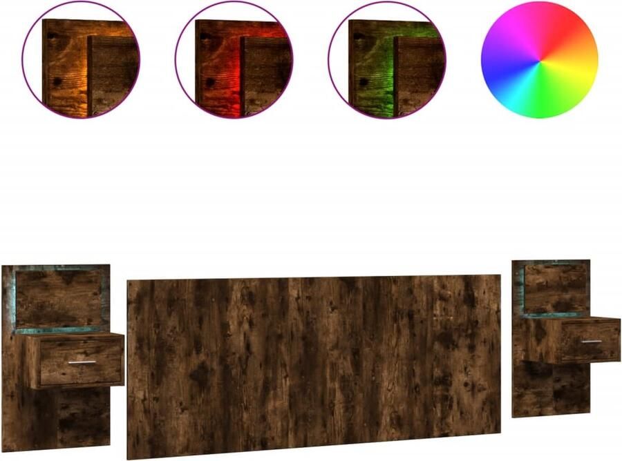 VidaXL Hoofdbord met kastjes 200 cm bewerkt hout gerookt eikenkleurig