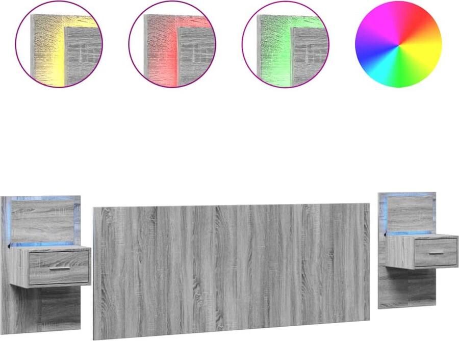 VidaXL Hoofdbord met kastjes 200 cm bewerkt hout grijs sonoma eiken