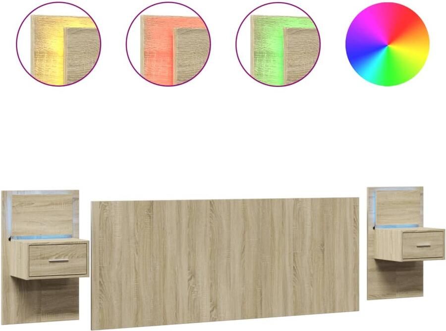 VidaXL Hoofdbord met kastjes 200 cm bewerkt hout sonoma eikenkleurig