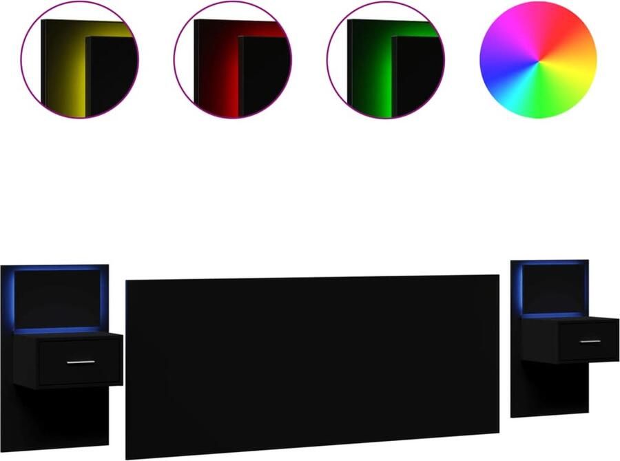 VidaXL Hoofdbord met kastjes 200 cm bewerkt hout zwart