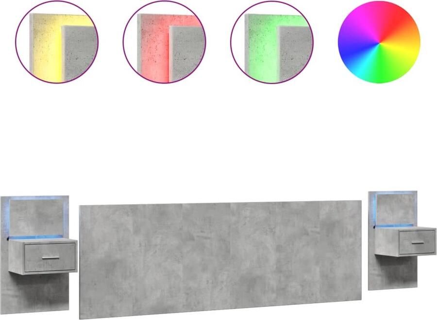 VidaXL Hoofdbord met kastjes 240 cm bewerkt hout betongrijs