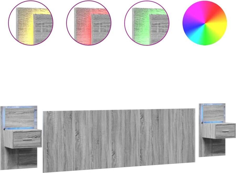 VidaXL Hoofdbord met kastjes 240 cm bewerkt hout grijs sonoma eiken