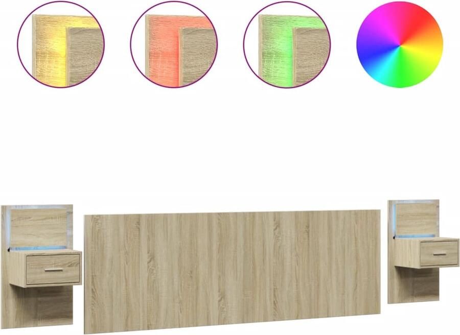 VidaXL Hoofdbord met kastjes 240 cm bewerkt hout sonoma eikenkleurig