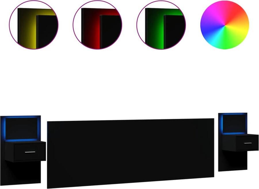 VidaXL Hoofdbord met kastjes 240 cm bewerkt hout zwart