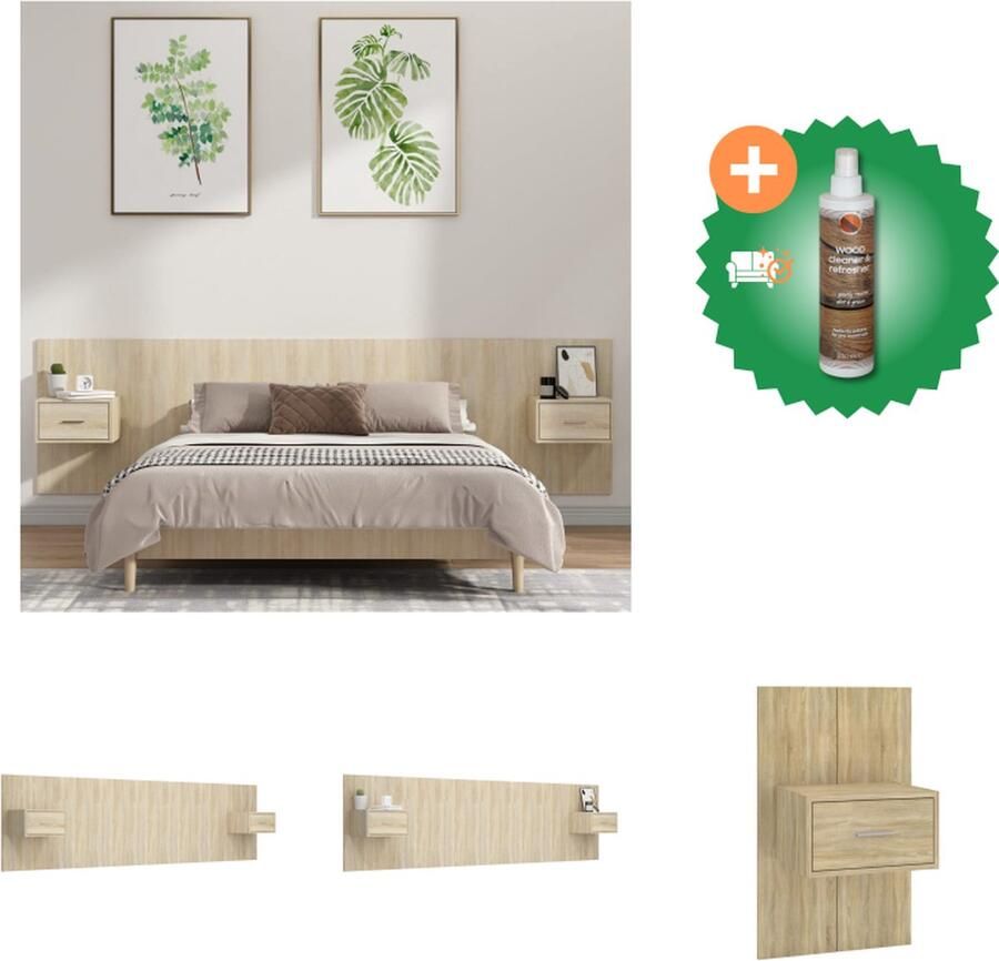 VidaXL Nachtkastjes en Hoofdbord Set Sonoma Eiken Stevig Klassiek Design 48.5 x 32.5 x 80 cm Bewerkt Hout Bedonderdeel Inclusief Houtreiniger en verfrisser