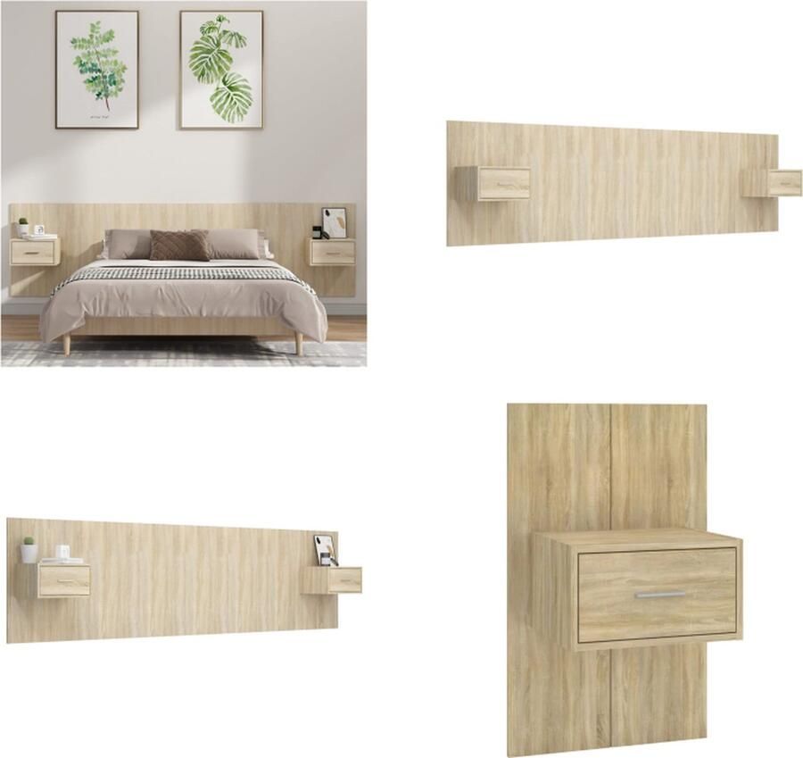 VidaXL Hoofdbord met kastjes bewerkt hout sonoma eikenkleurig Hoofdbord Met Kastje Hoofdborden Met Kastjes Hoofdeinde Wandnachtkastje