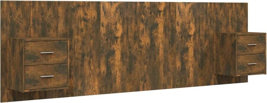 VidaXL Hoofdbord met kastjes Hout Gerookt eiken Nachthaven Hoofdbord Klassieke Stijl Houten Meubels Kamerdecoratie Slaapkamers Bruine Meubels Bergruimte - Foto 2