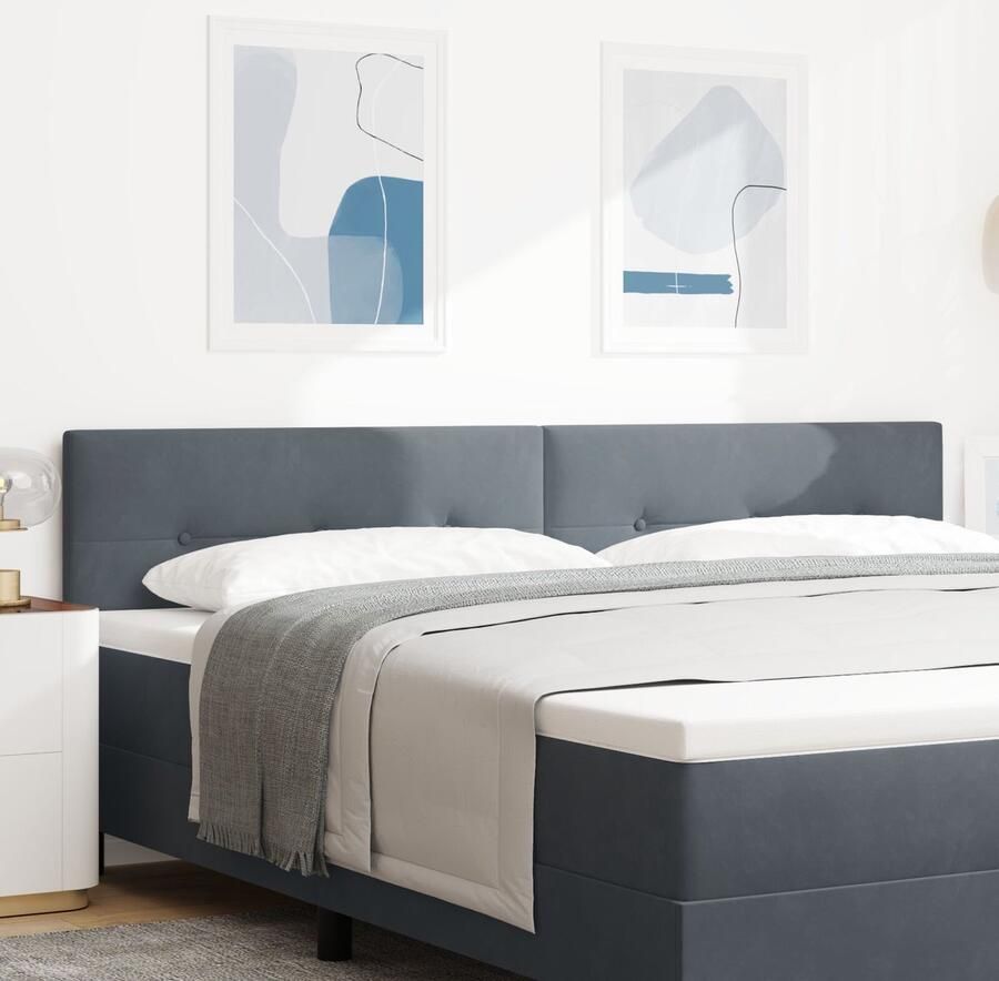 VidaXL Hoofdbord Set van 2 Donkergrijs Stof en hout 100 x 40 x 7 cm