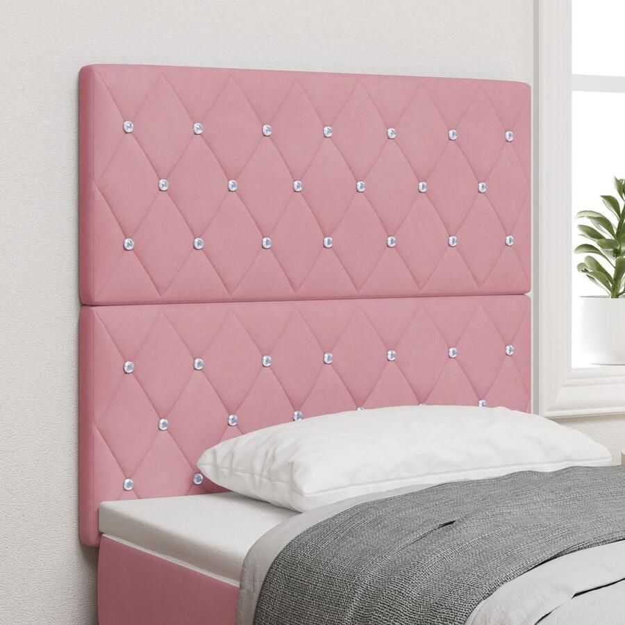 VidaXL Hoofdbord met kristallen knopen tufted Roze 100 cm Fluweel Hoofdbord met kristallen knopen tufted Roze 200 cm Fluweel