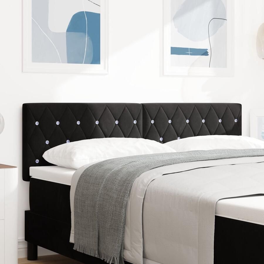 VidaXL Fluwelen Hoofdbord Geruit met hoofdeinde Zwart 140 cm Fluweel - Foto 2