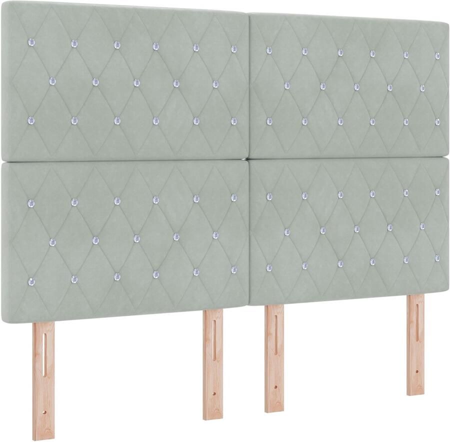 VidaXL Hoofdbord met kristallen knoppen en tufting in lichtgrijs 140 cm fluweel