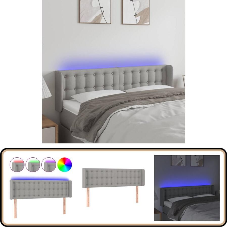 VidaXL Hoofdbord met LED 147x16x78 88 cm Lichtgrijs Hoofdboard Led Headboard Bedhead Hoofdbord Grijs Hoofdkussen Slaap Accessoires Kamer Decoratie