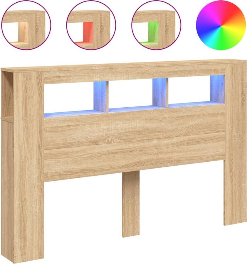 VidaXL Hoofdbord met LED 160x18 5x103 5 cm bewerkt hout sonoma eiken - Foto 2