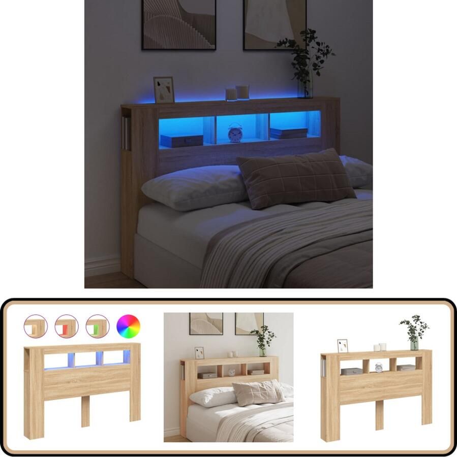 VidaXL Hoofdbord met LED 160x18 5x103 5 cm Eiken Hoofdboard Led Bed Frame Hoofdkussen Bedroom Furniture Slaapkamersdecoratie