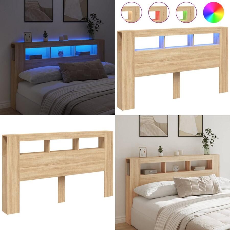 VidaXL Hoofdbord met LED 180x18 5x103 5 cm bewerkt hout sonoma eiken Hoofdbord Met LED Hoofdborden Met LED Hoofdbord Bed