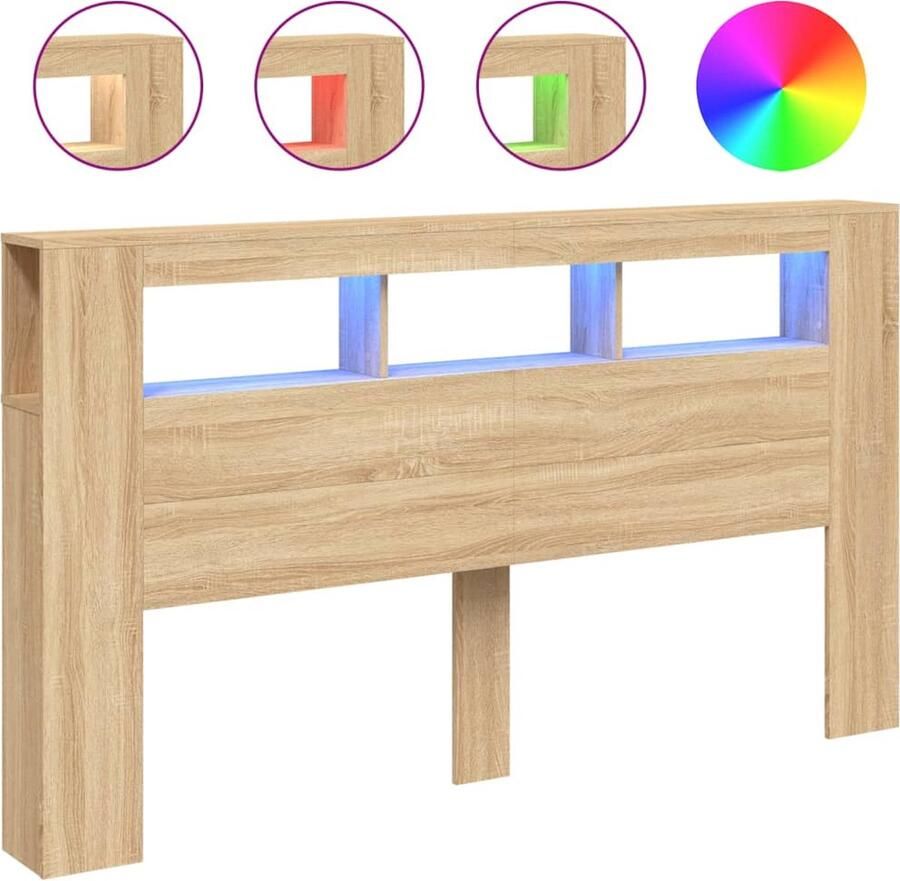 VidaXL Hoofdbord met LED 180x18 5x103 5 cm bewerkt hout sonoma eiken - Foto 2