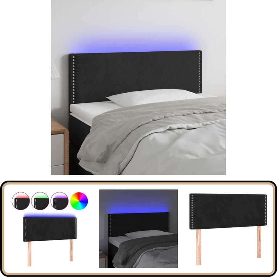 VidaXL Hoofdbord met LED 90x78 cm Fluweel Zwart Hoofd Bord Led Hoofdbord Velvet Hoofdbord Zwart Hoofdbord Met Led Hoofdbord Online Kopen