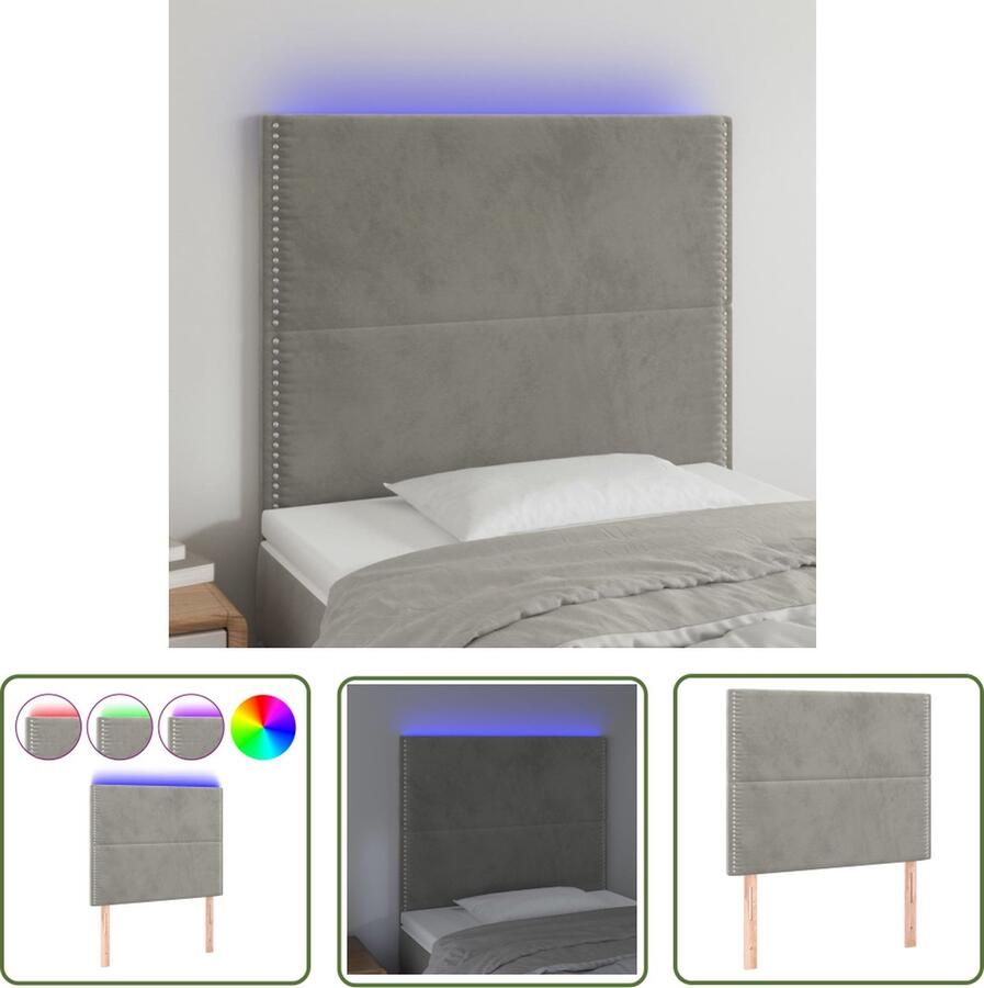 The Living Store Hoofdeind LED-Strip 100 x 5 x 118 128 cm Lichtgrijs Fluweel Hoofd Bord Led Hoofdbord Met Led Hoofdbord Grijs Velvet Hoofdbord Slaapkamers Decoratie