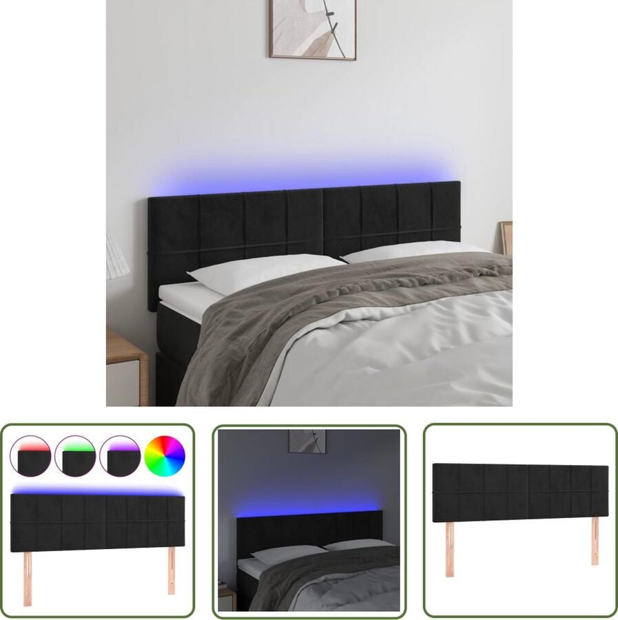The Living Store Hoofdeind LED Zwart stof hoofdeind 144 x 5 x 78 88 cm LED-strip met lengte 55 cm Verstelbare hoogte Hoofd Bord Led Hoofdbord Met Led Hoofdbord Velvet Hoofdbord Zware Hoofdbord