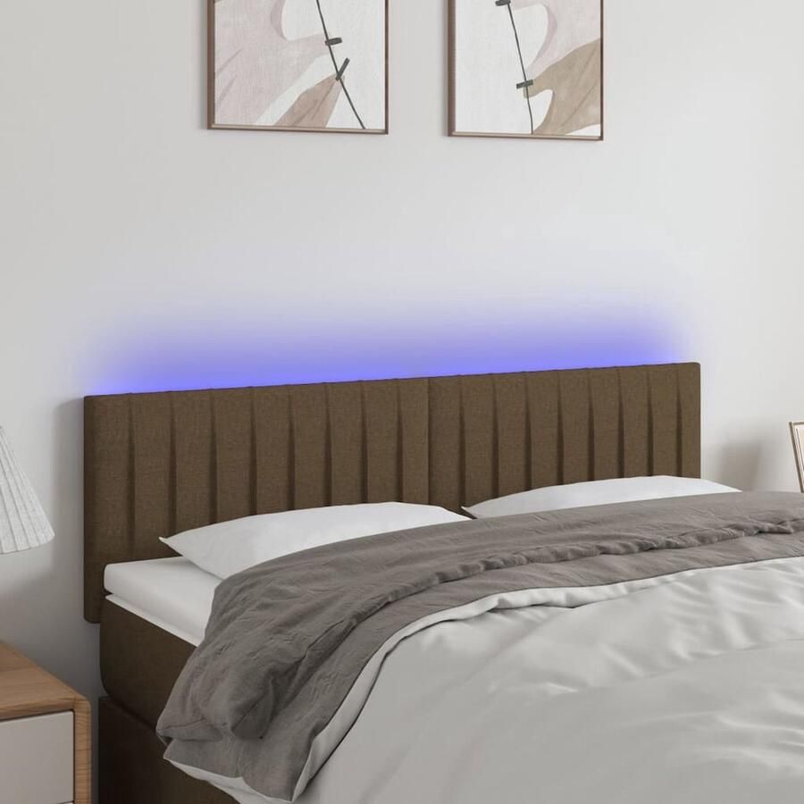 The Living Store Hoofdbord LED 144x5x78 88 cm stof donkerbruin Hoofd Bord Led Hoofdbord Met Led Headboard Met Licht Slaapkamers Decoratie Bedroom Furniture