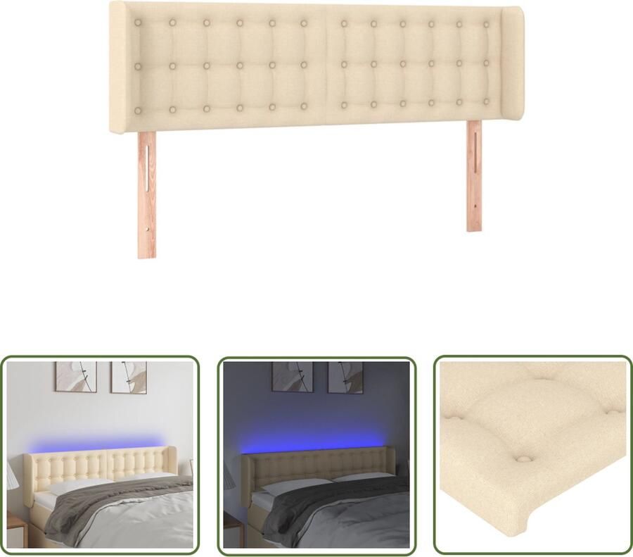The Living Store LED-hoofdbord Bedaccessoires 147x16x78 88 cm Verstelbaar Hoofd Bord Led Hoofdbord Met Led Hoofdbord Creme Beddecoratie Slaapkamerstijl