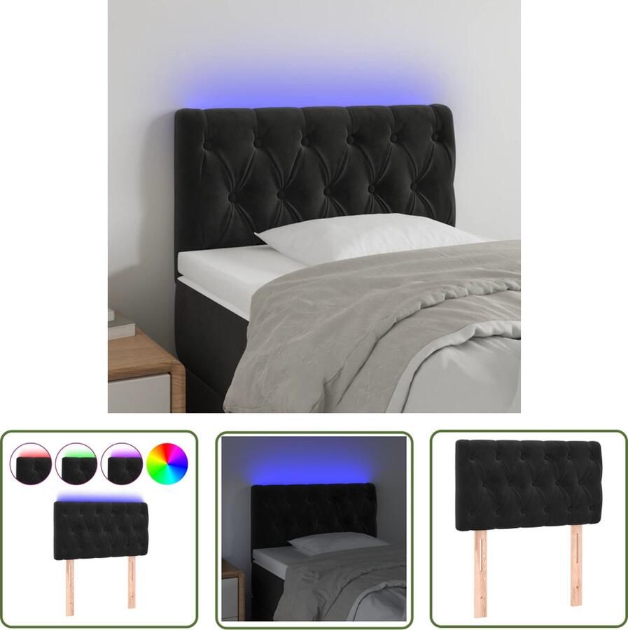 The Living Store Hoofdeind LED-strip zwart 80 x 7 x 78 88 cm verstelbare hoogte schaarsymbool USB Hoofd Bord Led Hoofdbord Met Led Beddecoratie Hoofdbord Zwart Hoofdbord Velvet
