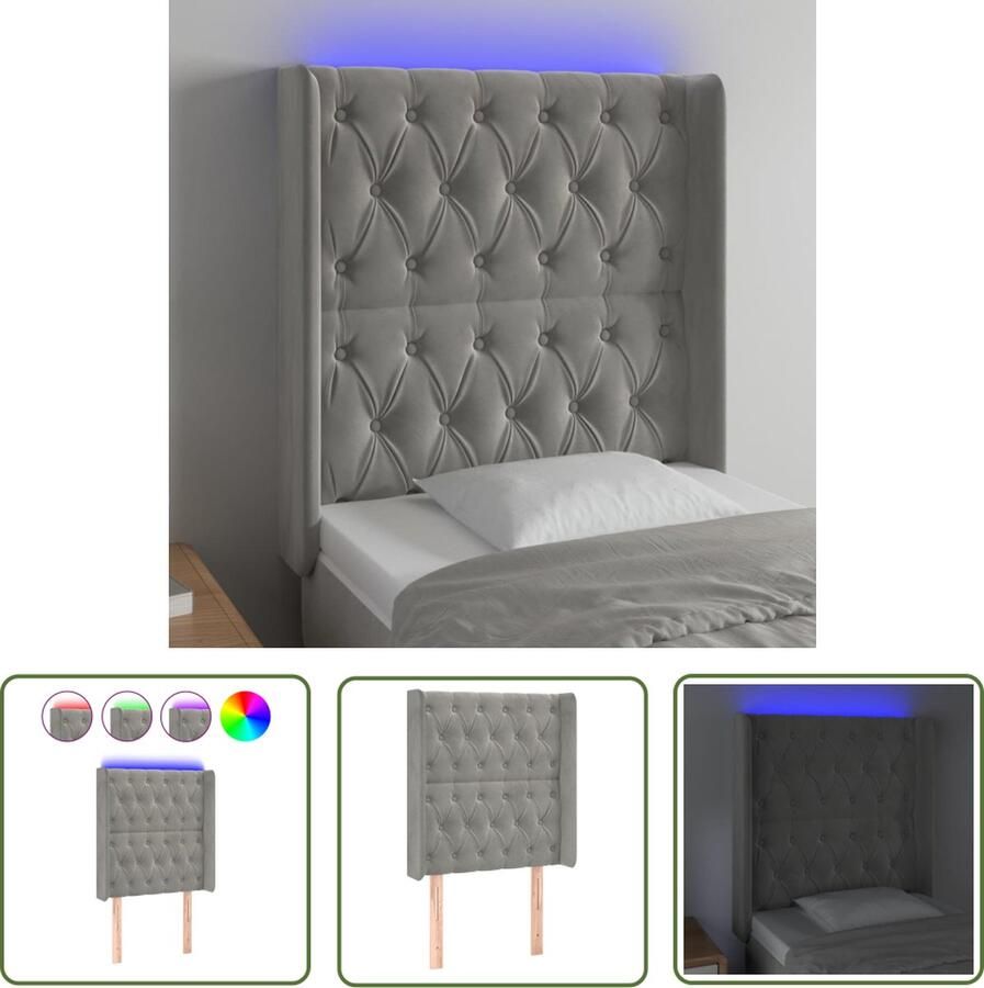The Living Store LED-hoofdbord Soft Velvet verstelbaar comfortabele ondersteuning snijdbare LED-strip Hoofd Bord Led Hoofdbord Met Led Velvet Hoofdbord Grijs Hoofdbord Leeshoek Verhogen