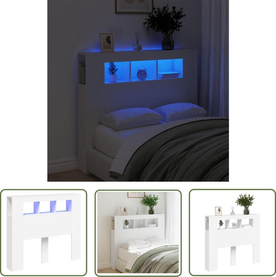 The Living Store Hoofdeinde met LED 120x18 5x103 5 cm bewerkt hout wit LED Hoofdbord Met Led Houten Hoofdbord Wit Hoofdbord Bedroom Furniture
