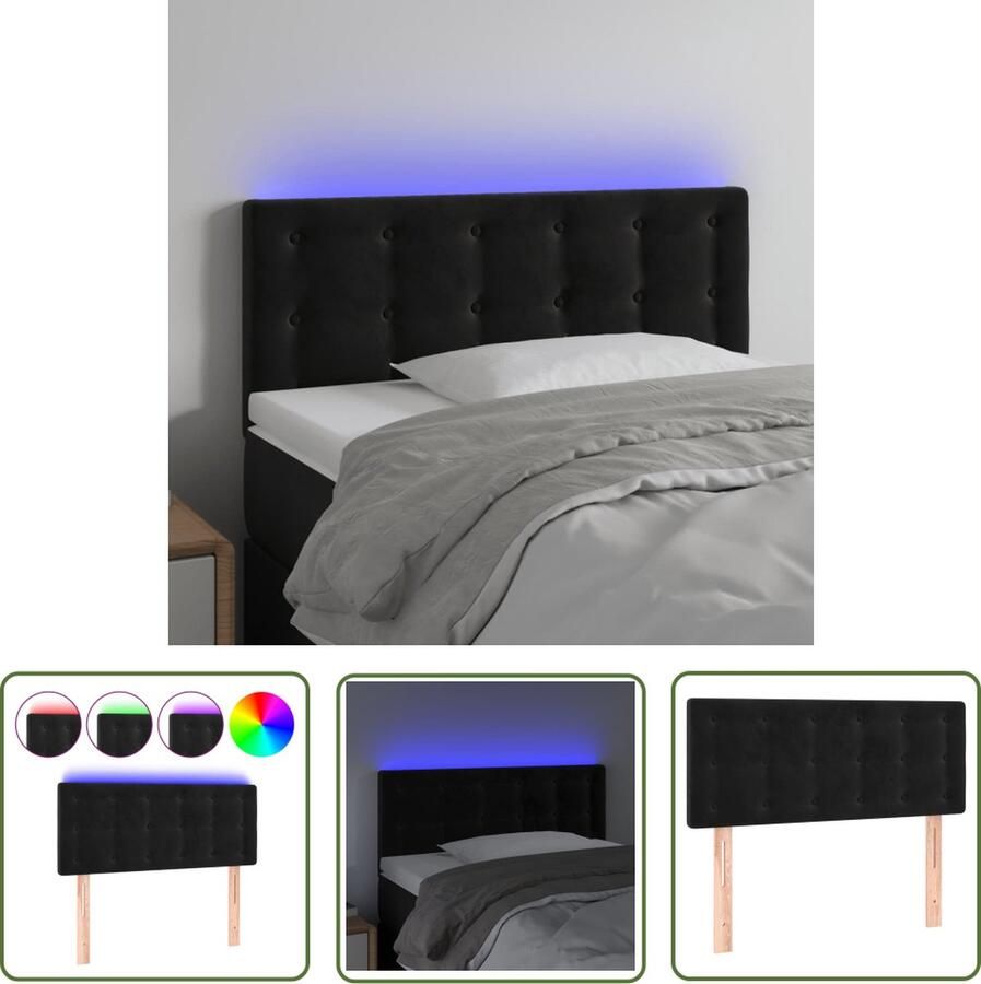 The Living Store LED-hoofdeind zwart fluweel 100x5x78 88 cm verstelbare hoogte comfortabele ondersteuning snijdbare LED-strip LED Hoofdbord Met Led Velvet Hoofdbord Zwarte Hoofdbord Leeshoek Verhogen