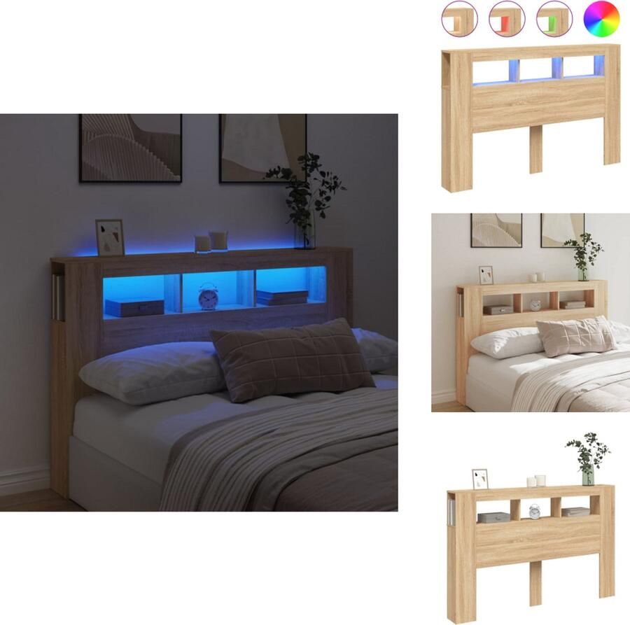 VidaXL Hoofdbord Met LED Hoofdborden Met LED Hoofdbord Bed Hoofdbord met LED 160x18 5x103 5 cm bewerkt hout sonoma eiken