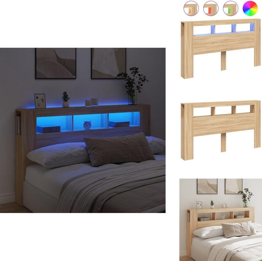 VidaXL Hoofdbord Met LED Hoofdborden Met LED Hoofdbord Bed Hoofdbord met LED 180x18 5x103 5 cm bewerkt hout sonoma eiken