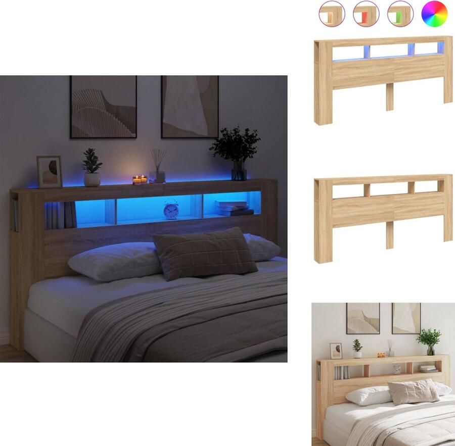 VidaXL Hoofdbord Met LED Hoofdborden Met LED Hoofdbord Bed Hoofdbord met LED 220x18 5x103 5 cm bewerkt hout sonoma eiken