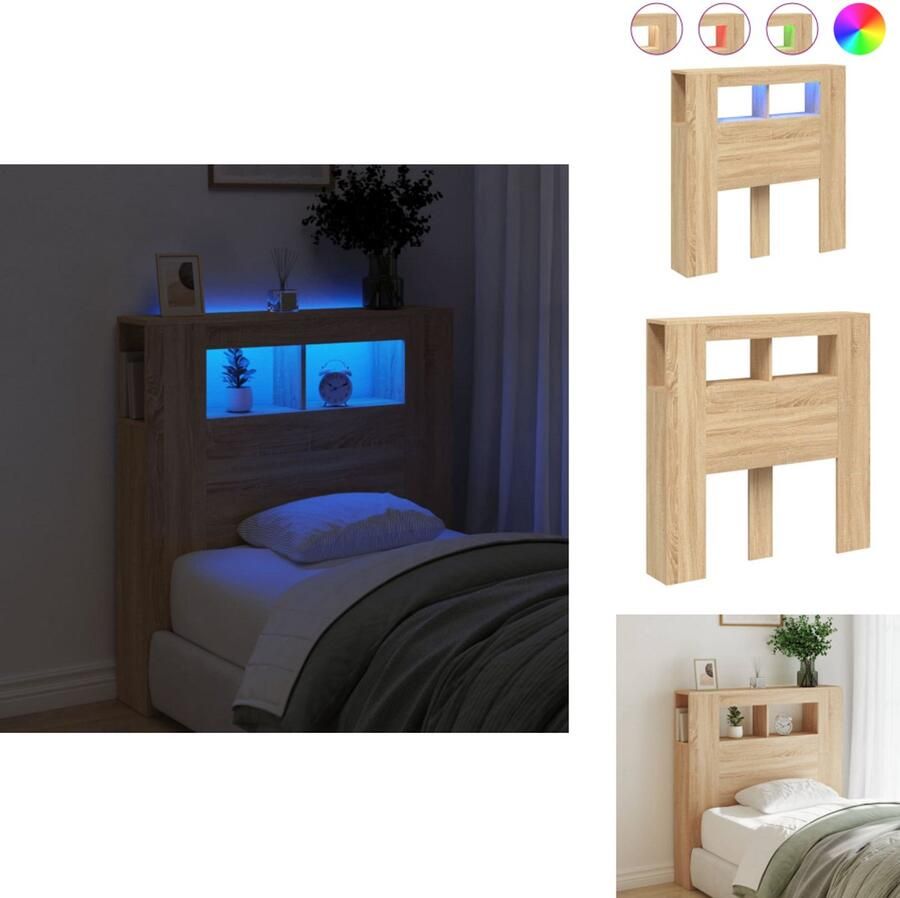 VidaXL Hoofdbord Met LED Hoofdborden Met LED Hoofdbord Bed Hoofdeinde met LED 100x18 5x103 5 cm bewerkt hout sonoma eiken