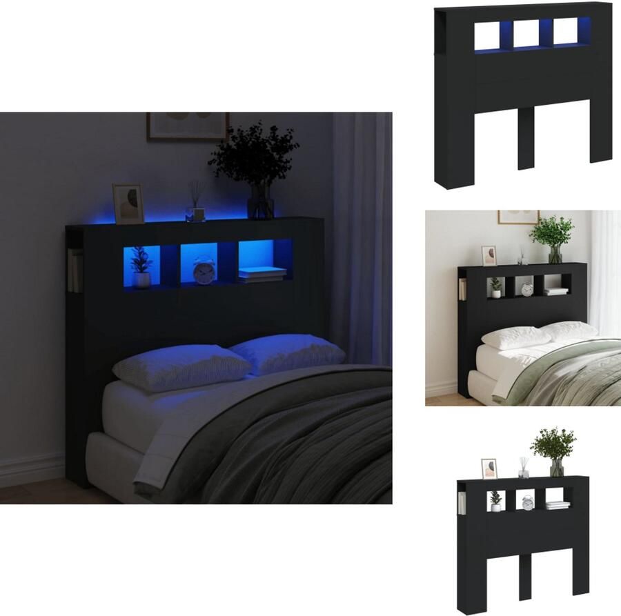 VidaXL Hoofdbord Met LED Hoofdborden Met LED Hoofdbord Bed Hoofdeinde met LED 120x18 5x103 5 cm bewerkt hout zwart