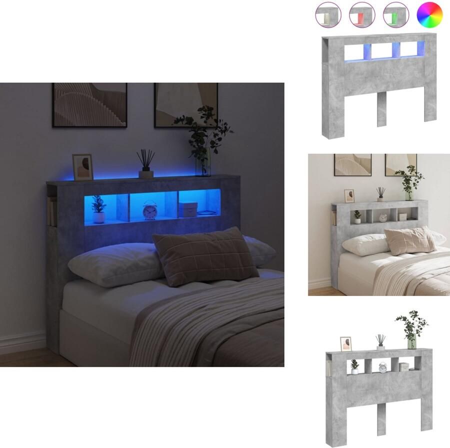 VidaXL Hoofdeinde met LED 140x18 5x103 5 cm Betongrijs Hoofd Bord Led Hoofdbord Met Led Bedding Slaapkamers Houten Hoofdbord