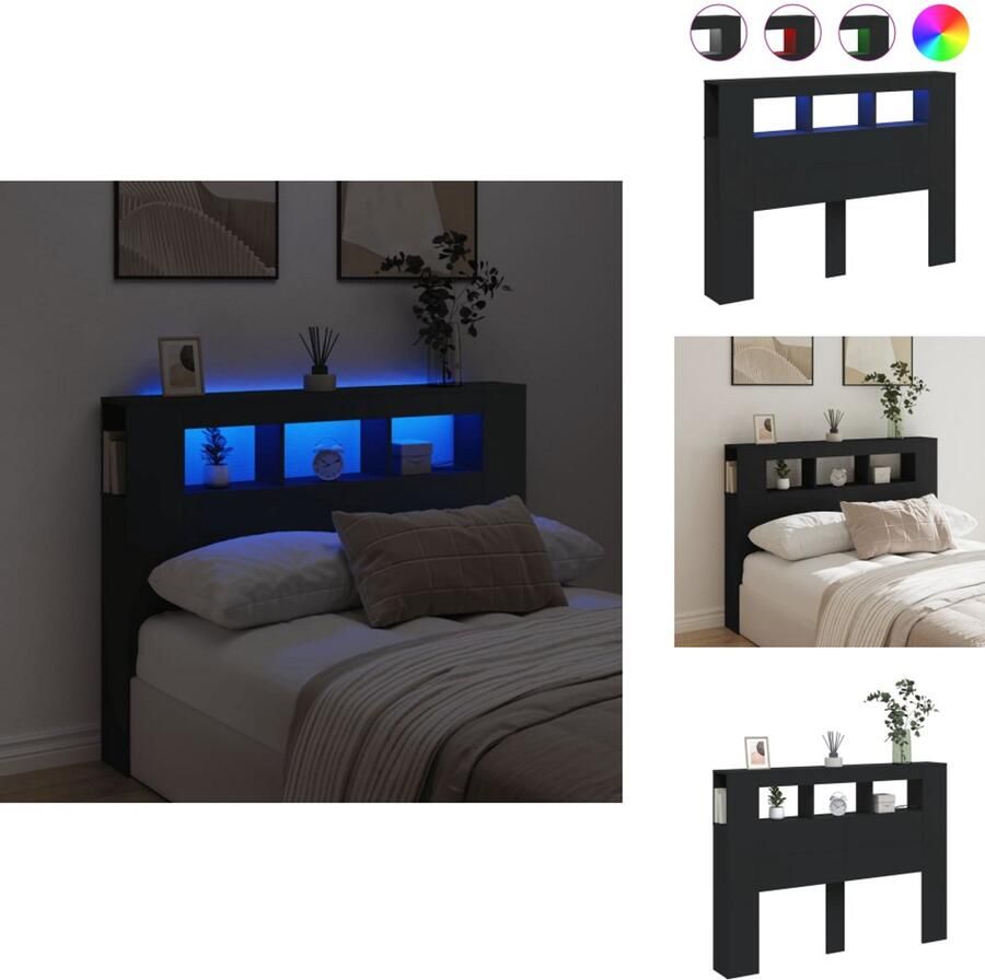 VidaXL Hoofdbord Met LED Hoofdborden Met LED Hoofdbord Bed Hoofdeinde met LED 140x18 5x103 5 cm bewerkt hout zwart